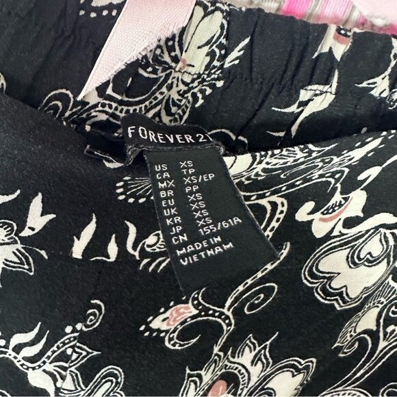 Forever 21 pants flare flowy flower floral black white pink boho hippie - Picture 7 of 8